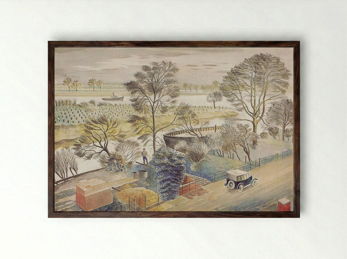 River Thames - Eric Ravilious - Framed Print Dark Wood