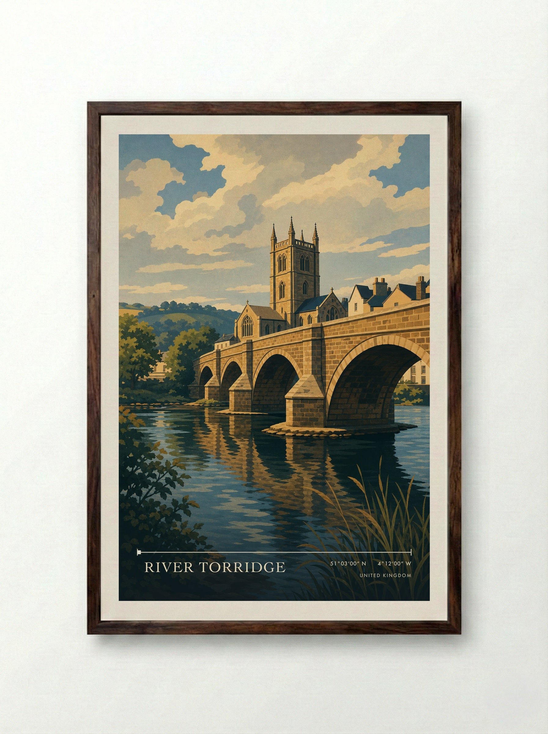 River Torridge United Kingdom Travel Poster - Framed Print Dark Wood
