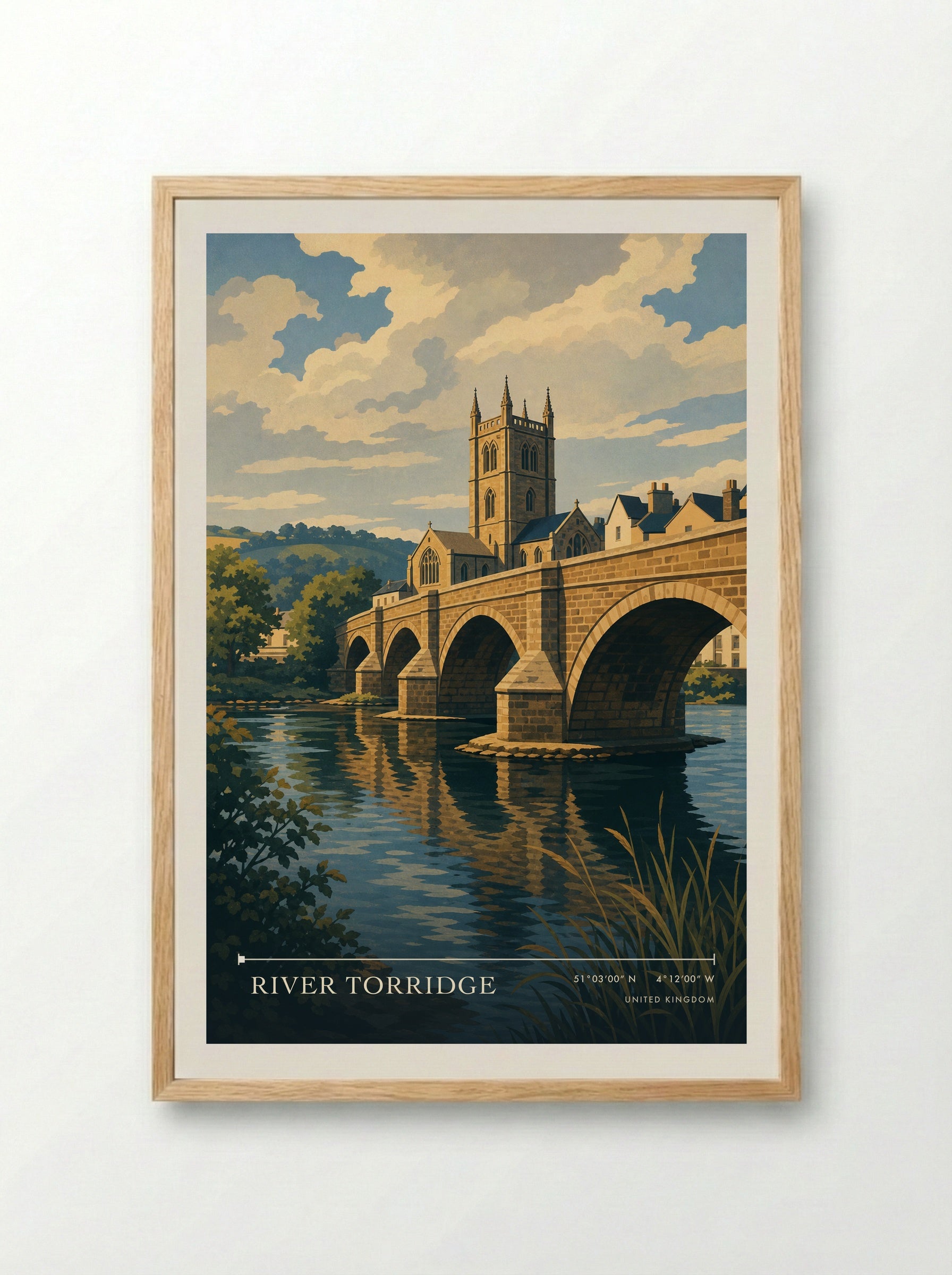 River Torridge United Kingdom Travel Poster - Framed Print Wood