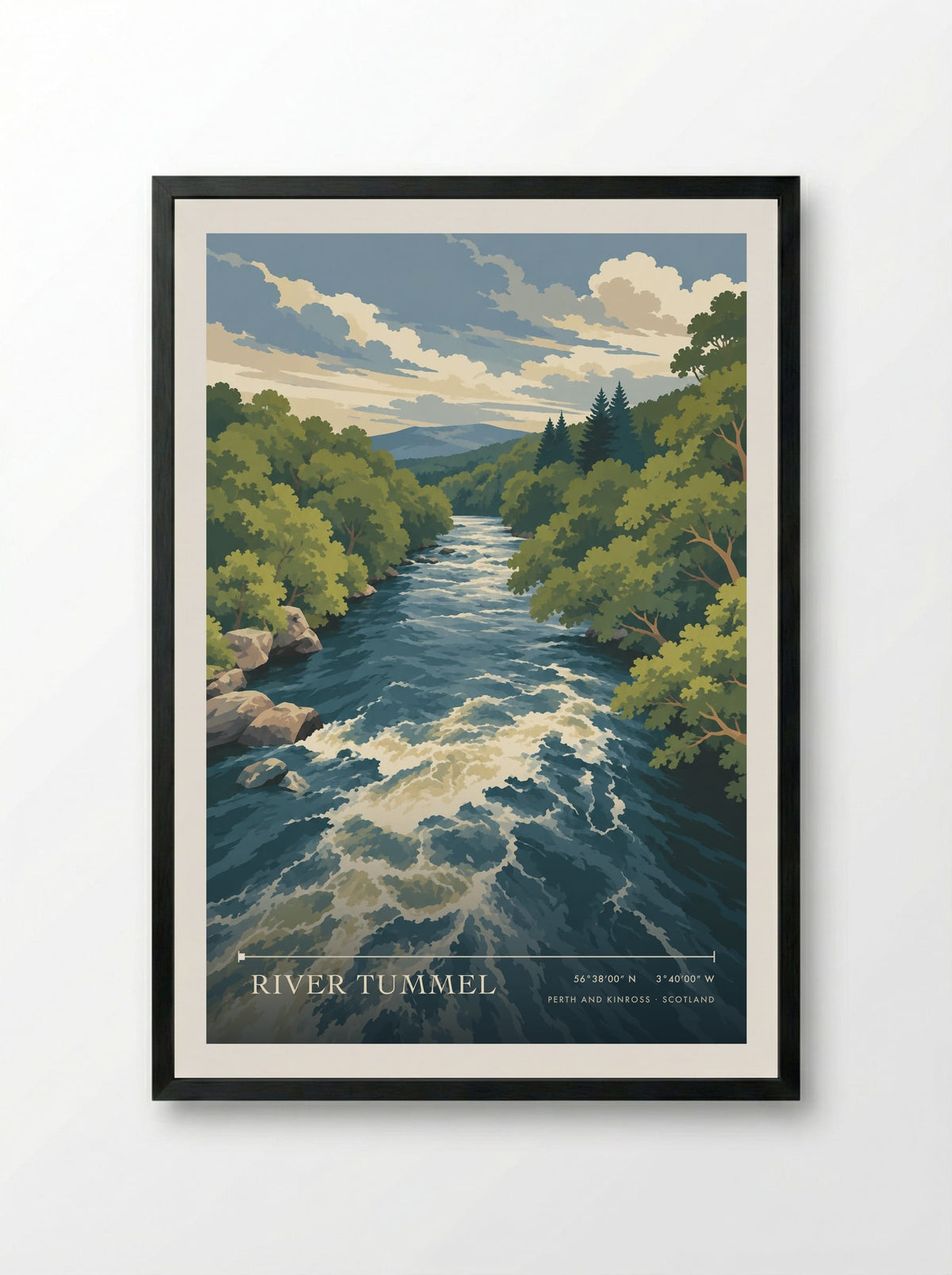 River Tummel, Perth and Kinross | Travel Poster - Framed Print Black