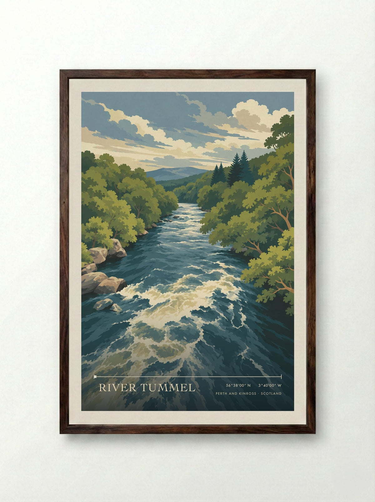 River Tummel, Perth and Kinross | Travel Poster - Framed Print Dark Wood