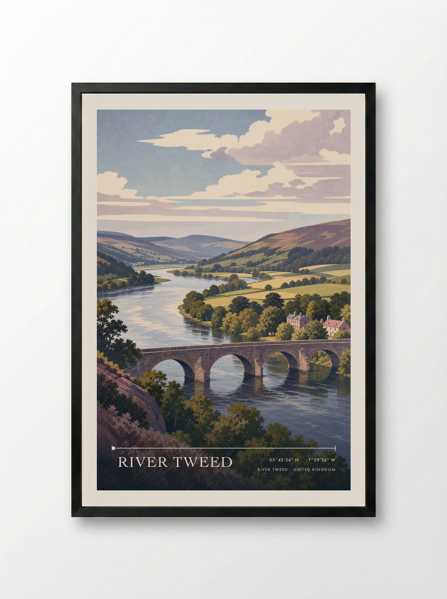 River Tweed United Kingdom Travel Poster - Framed Print Black