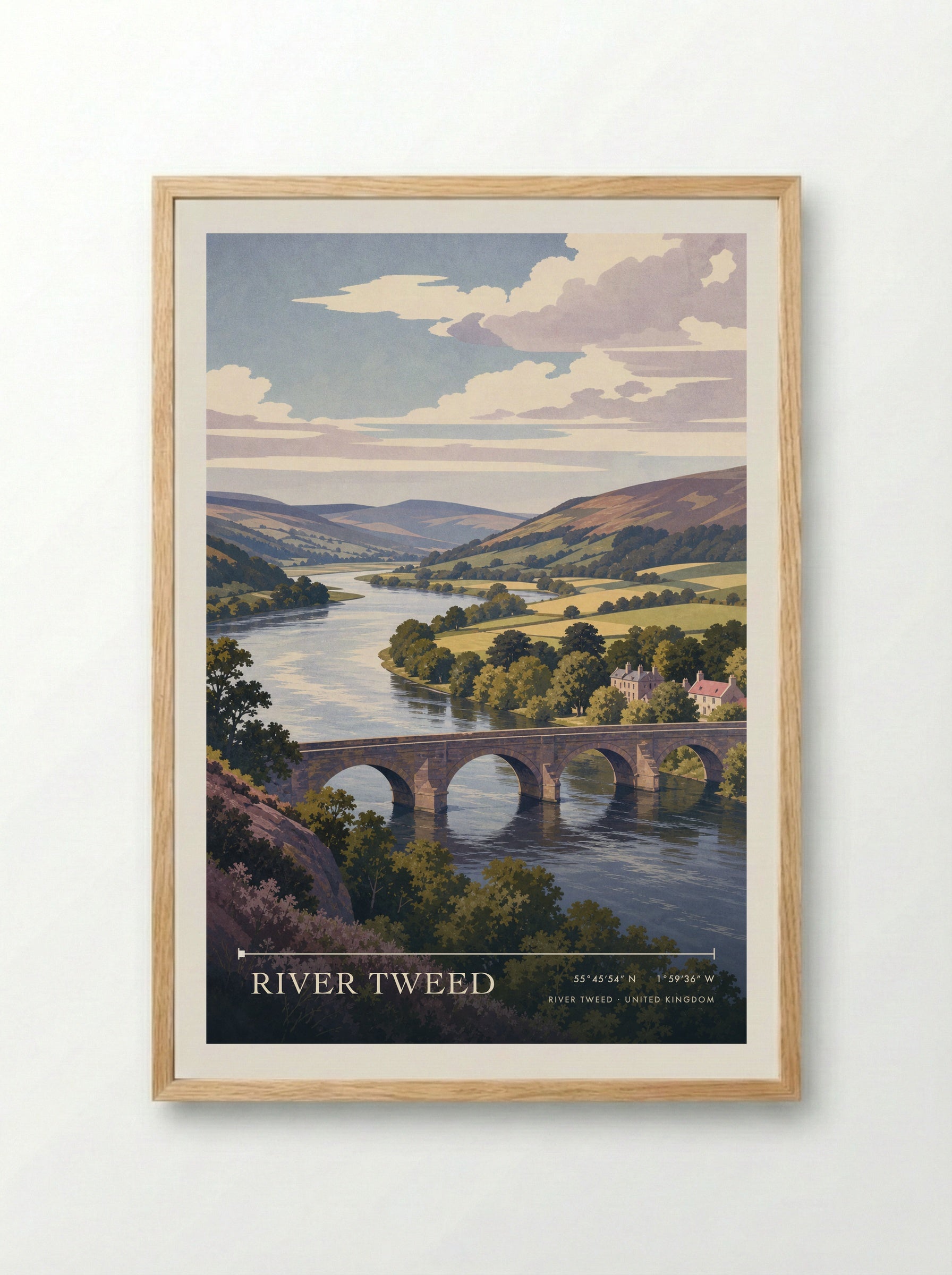 River Tweed United Kingdom Travel Poster - Framed Print Wood