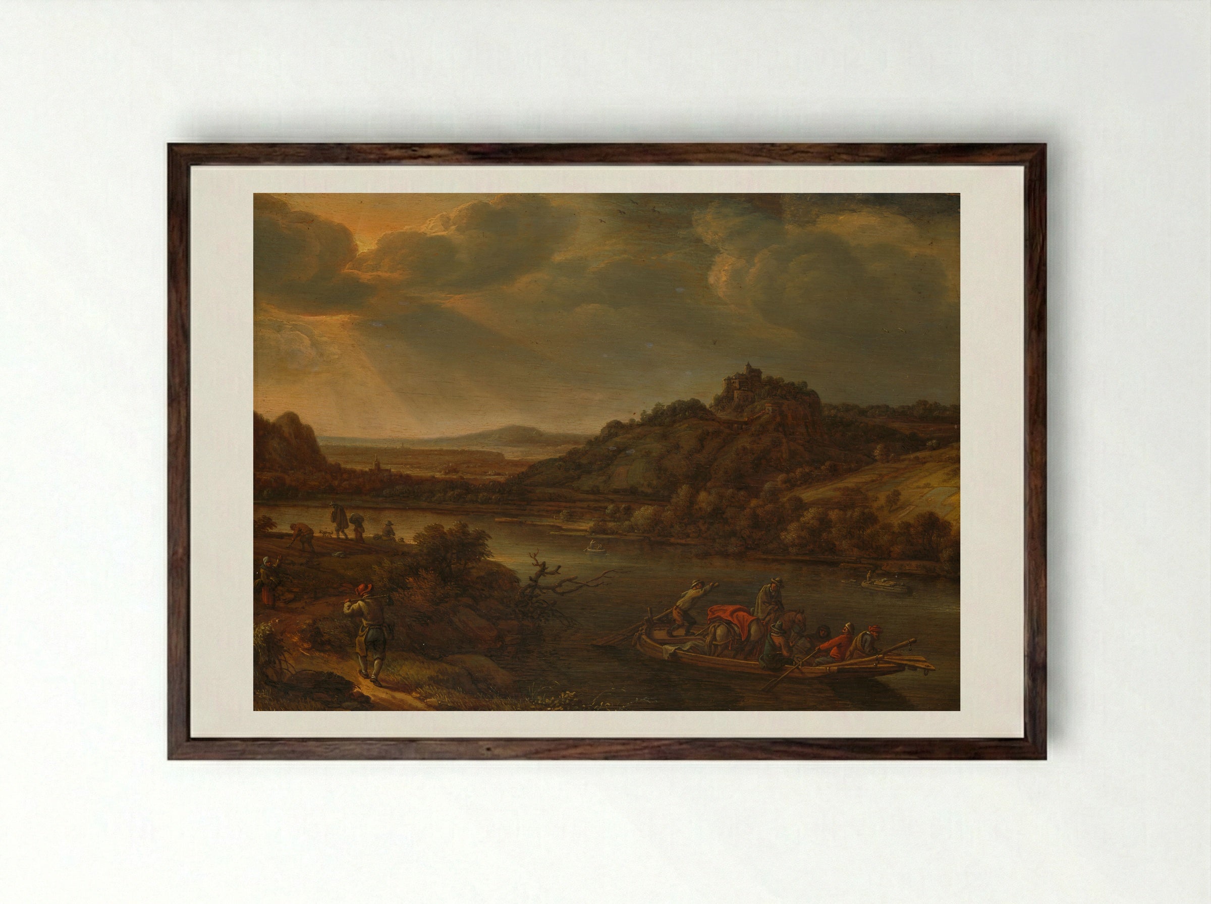 River View with Ferry - Herman Saftleven - Framed Print Dark Wood