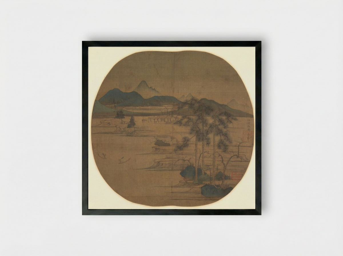 River Village: Fisherman's Joy - Zhao Mengfu - Framed Print Black