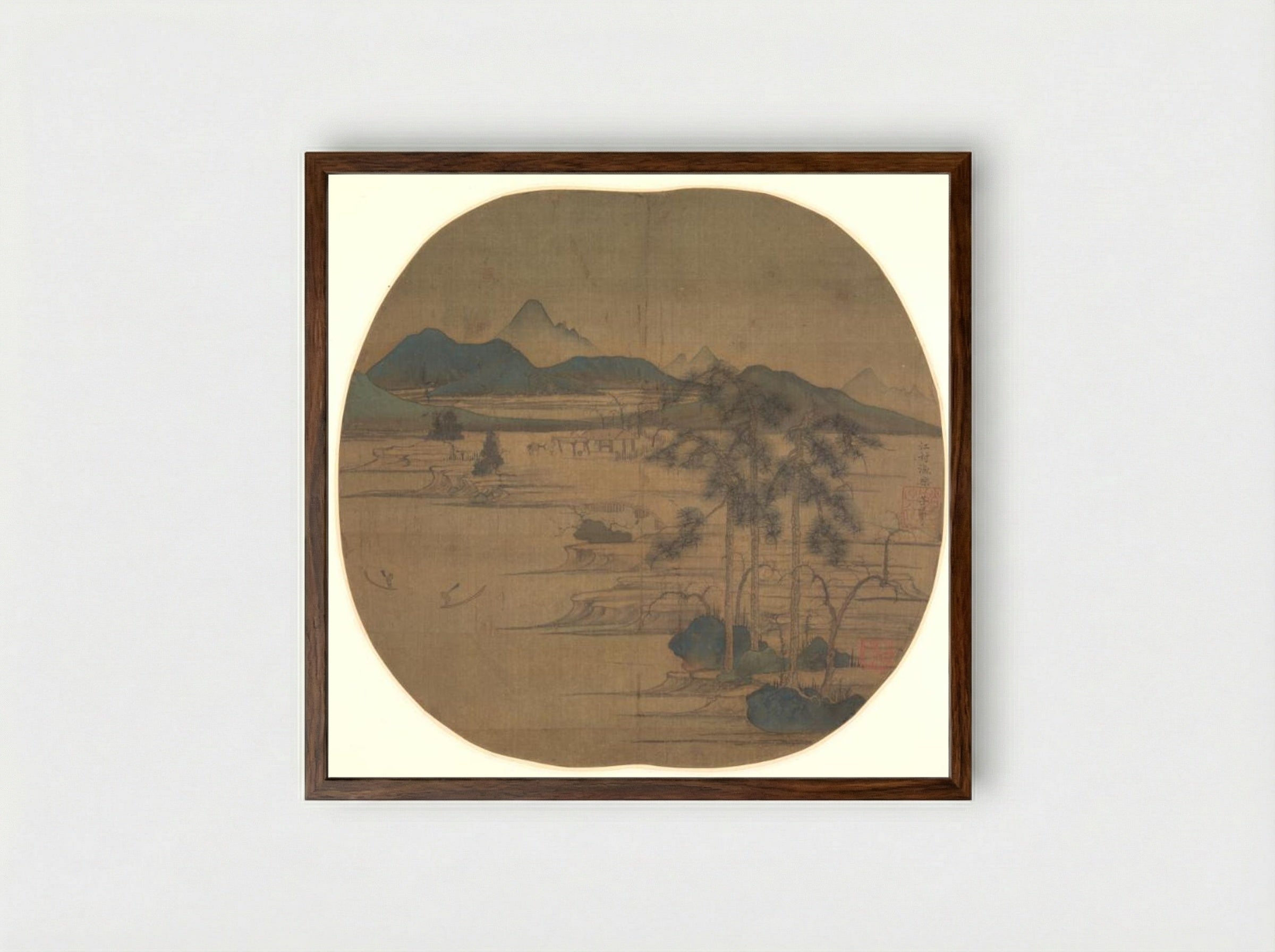 River Village: Fisherman's Joy - Zhao Mengfu - Framed Print Dark Wood