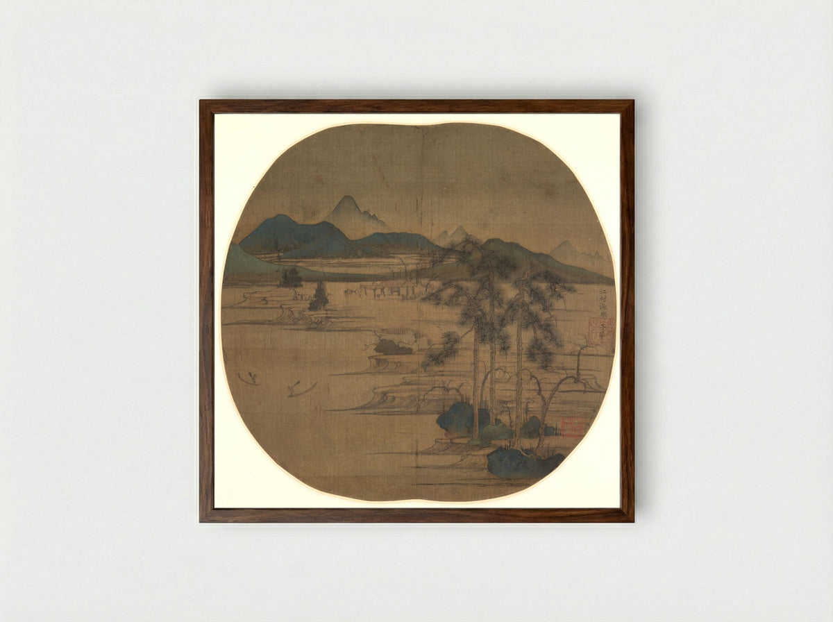 River Village: Fisherman's Joy - Zhao Mengfu - Framed Print Dark Wood