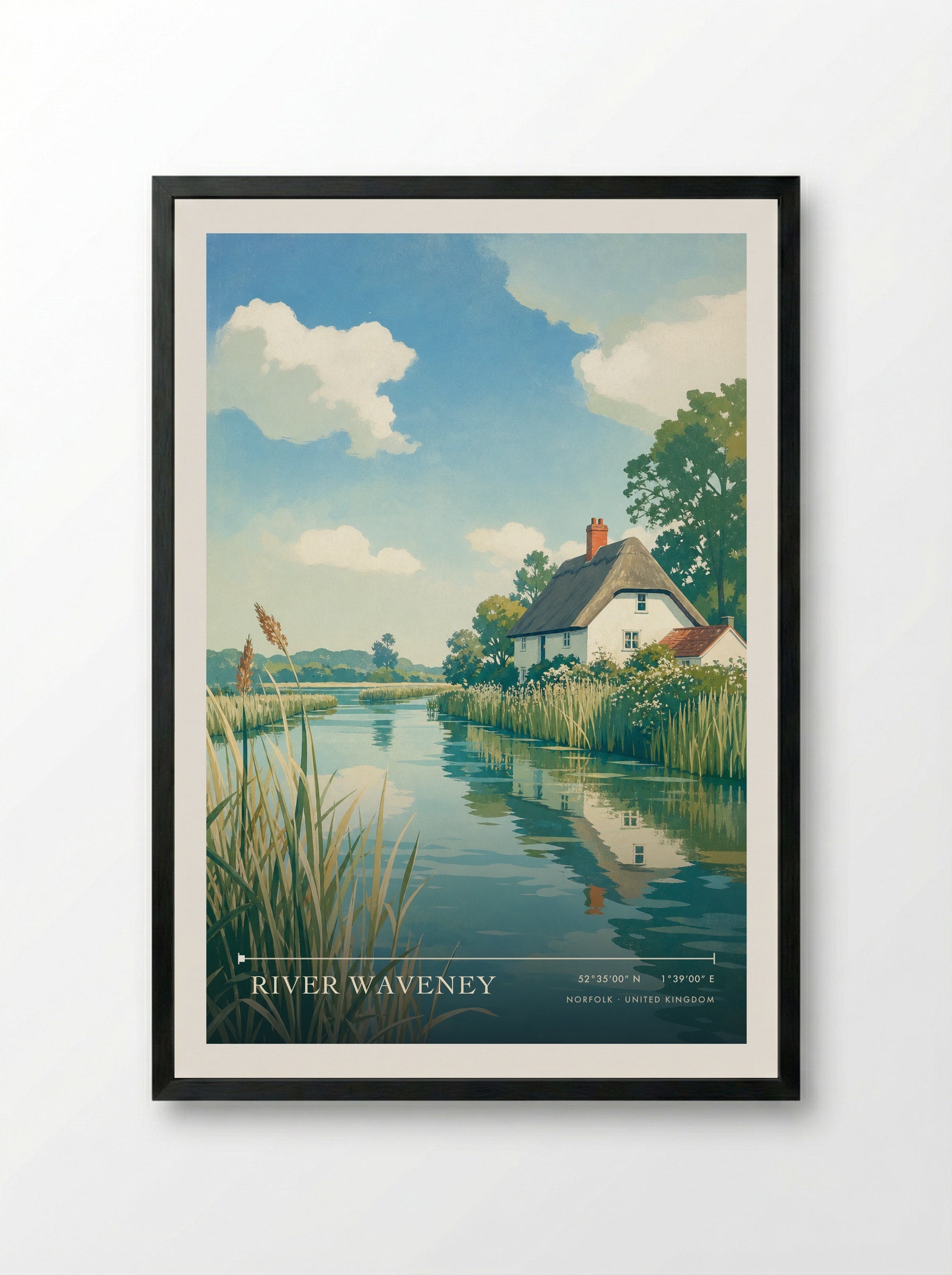 River Waveney Norfolk United Kingdom Travel Poster - Framed Print Black