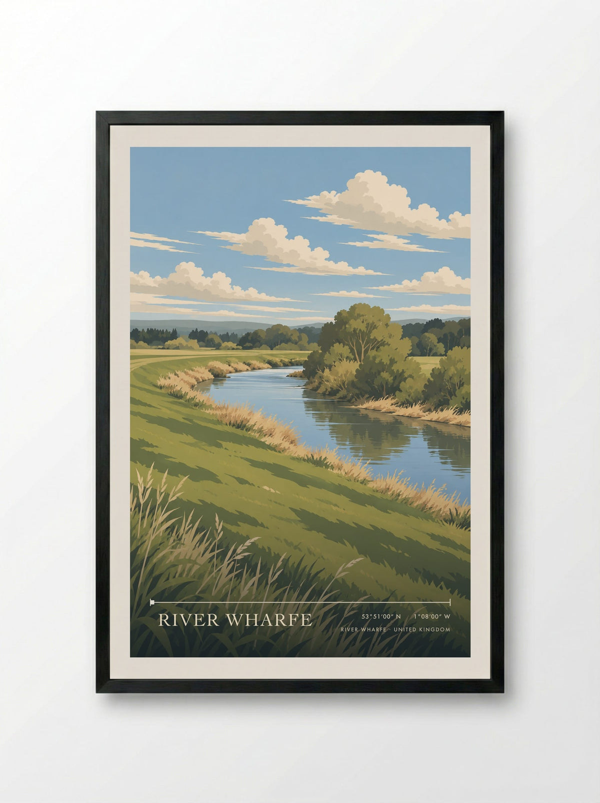 River Wharfe | Travel Poster - Framed Print Black