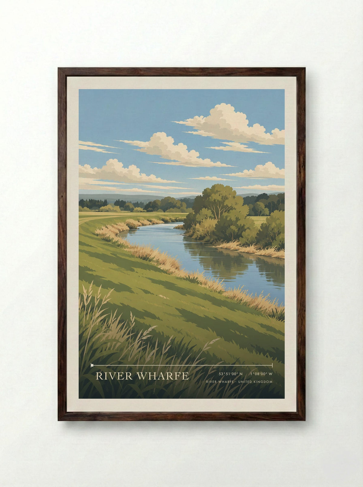 River Wharfe | Travel Poster - Framed Print Dark Wood