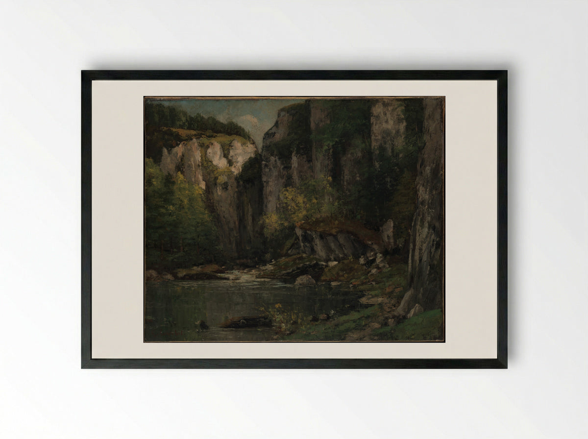 River and Rocks - Gustave Courbet - Framed Print Black