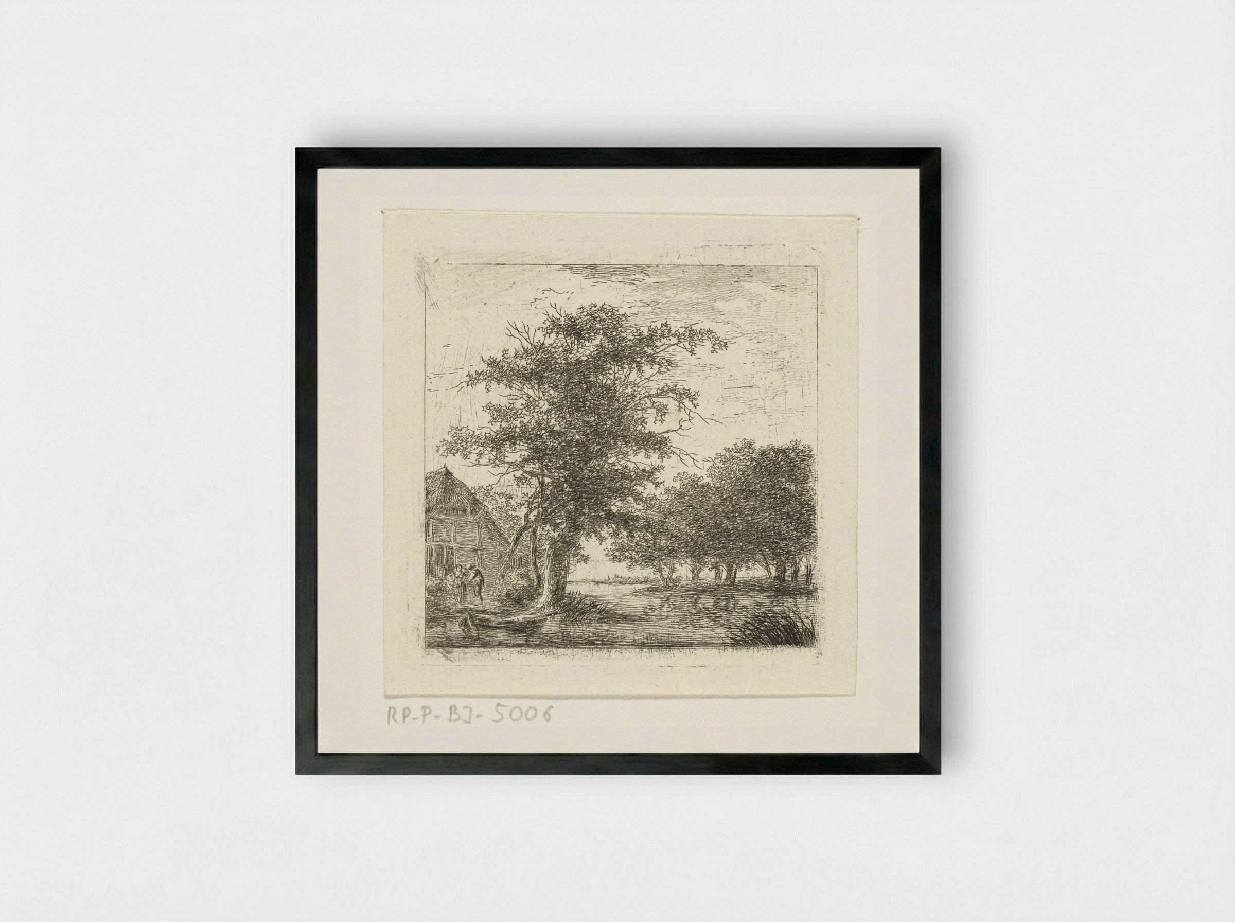 River in a Wooded Landscape - Hermanus van Brussel - Framed Print Black