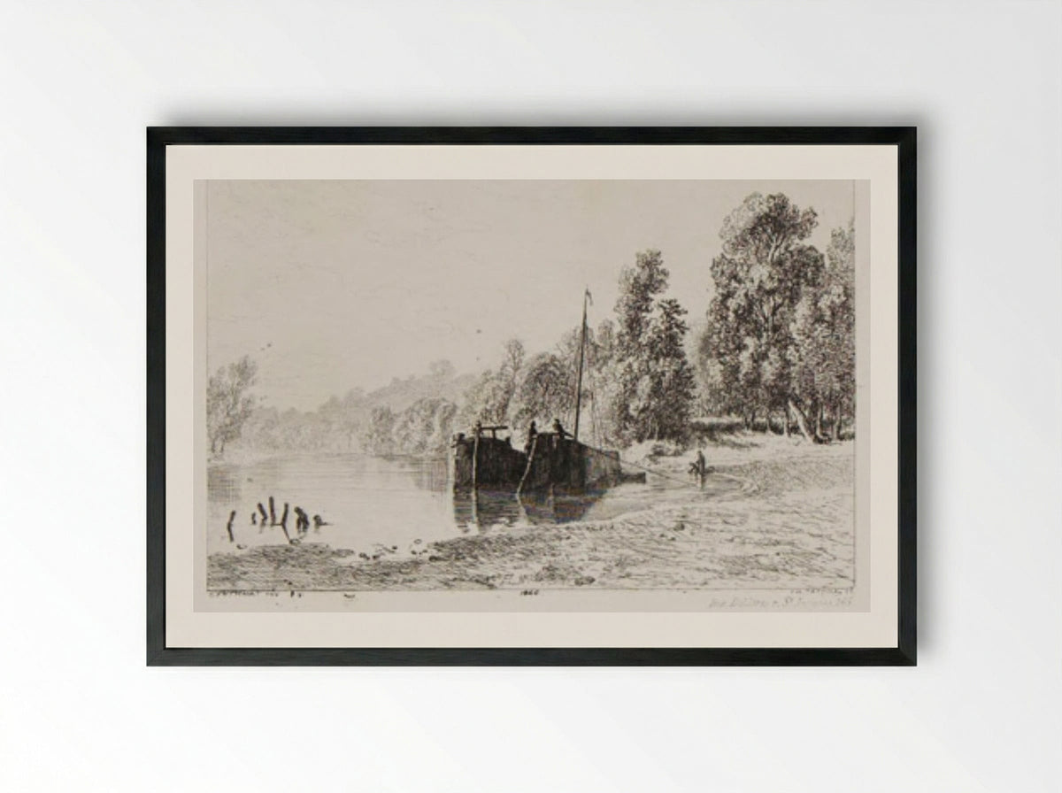 River's Edge - Charles-Émile Jacque - Framed Print Black