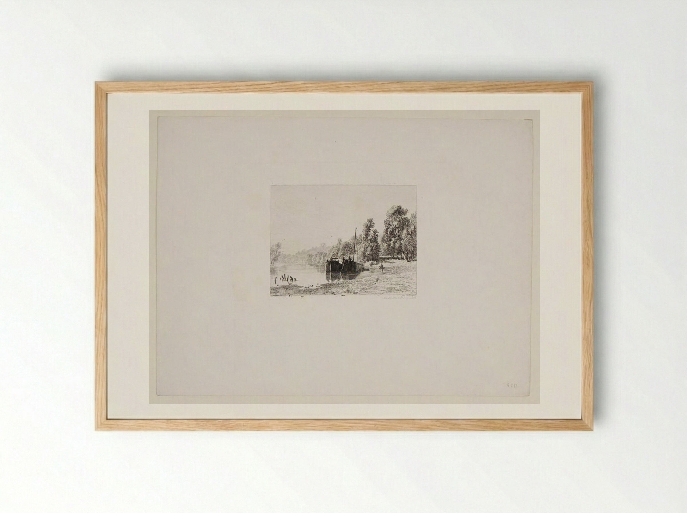 River's Edge - Charles-Émile Jacque - Framed Print Wood