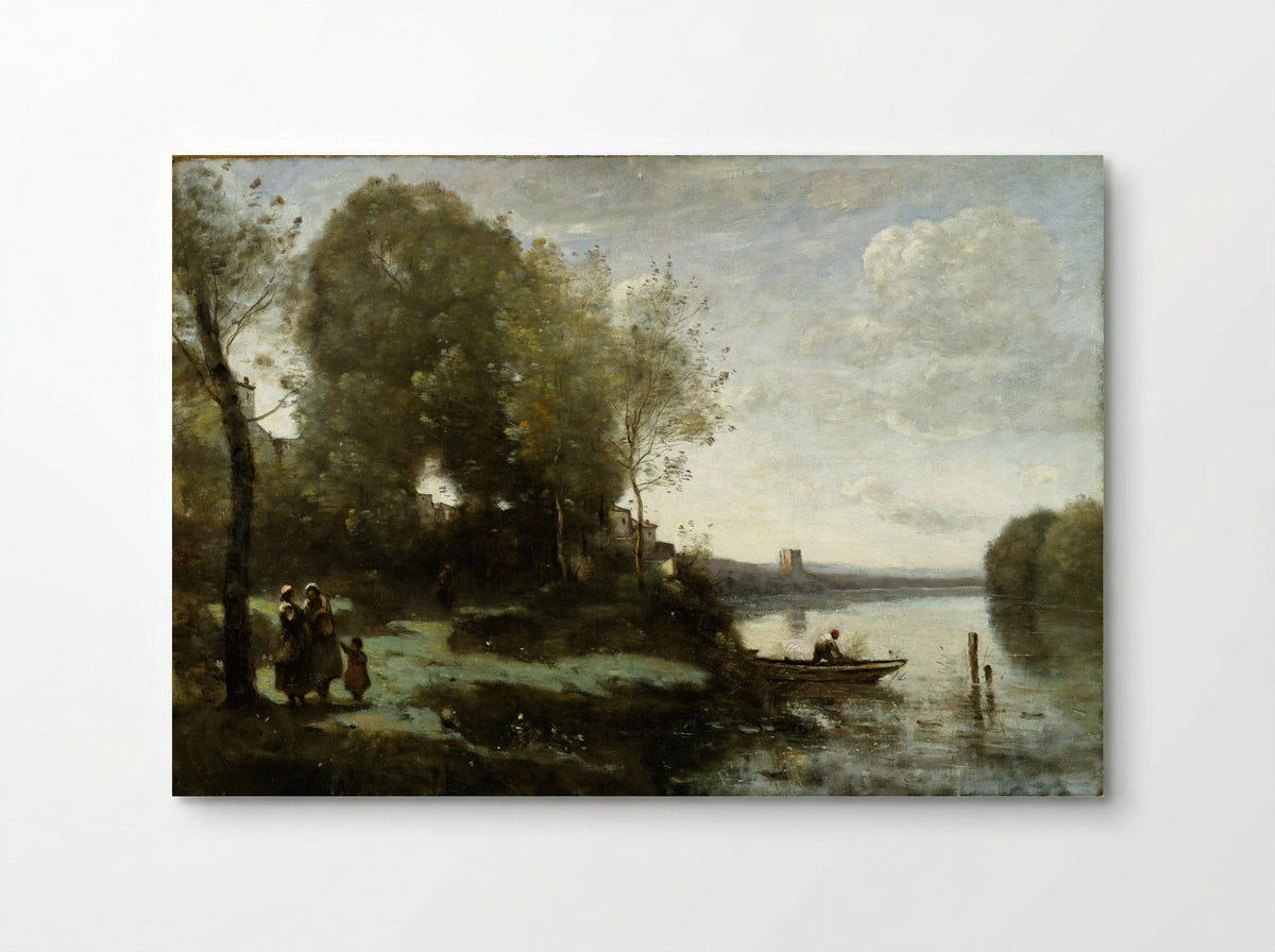 River with a Distant Tower - Camille Corot - Poster
