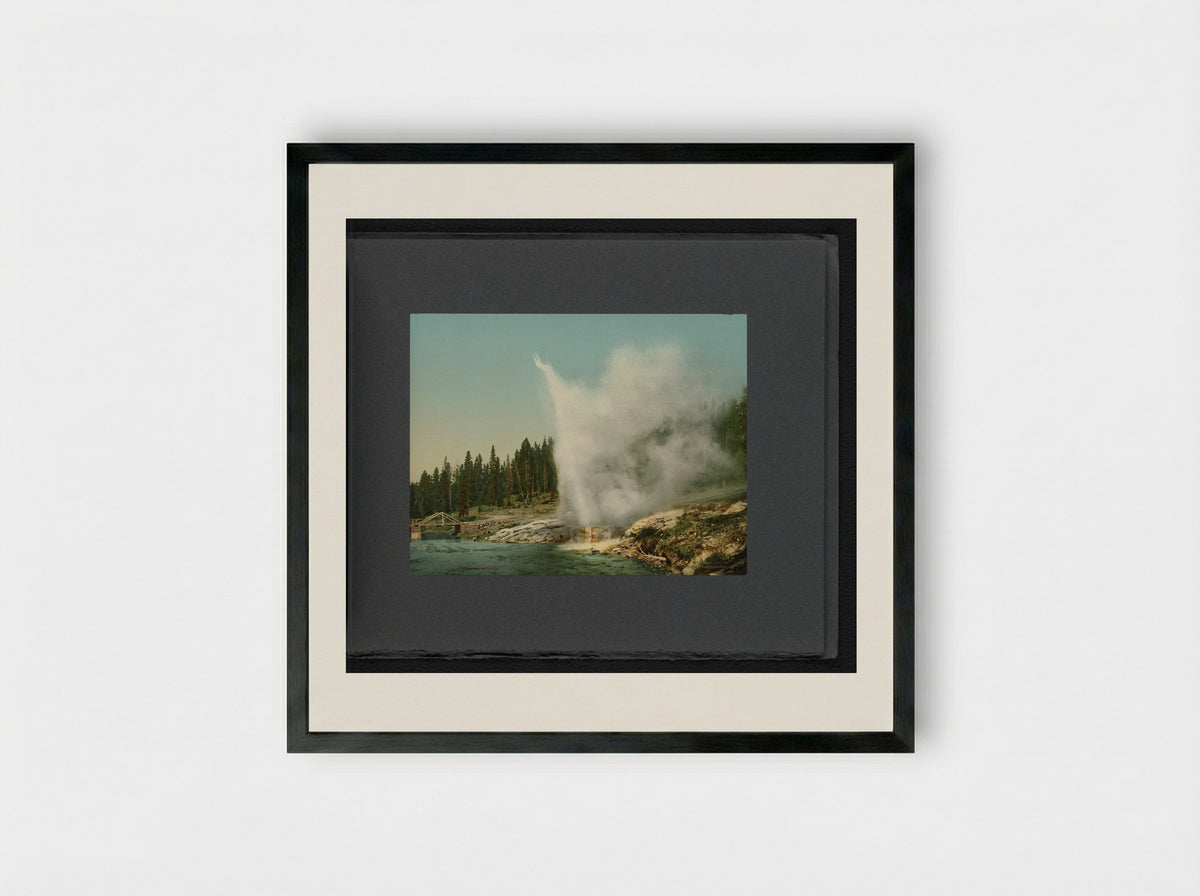 Riverside Geyser, Yellowstone National Park - William Henry Jackson - Framed Print Black