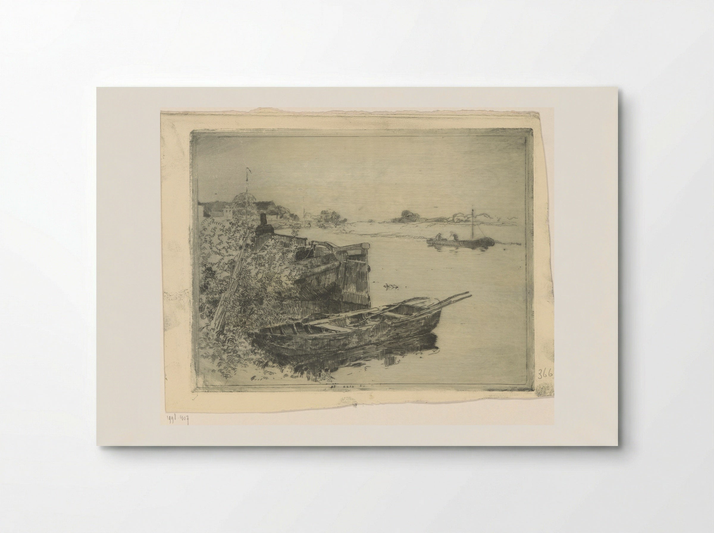 Rivier met boten aan de waterkant - Cornelis Vreedenburgh - Poster