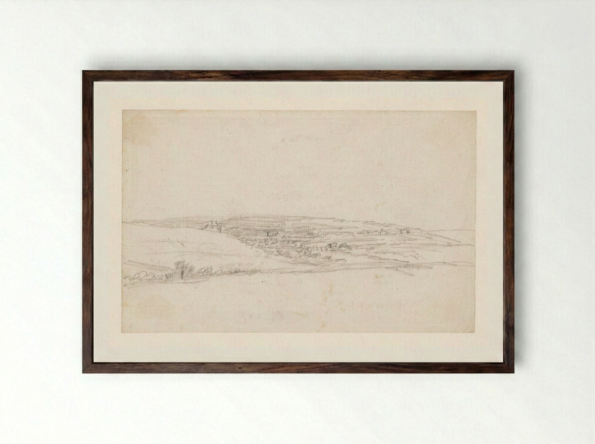 Rivierdal met brug - Georges Michel - Framed Print Dark Wood