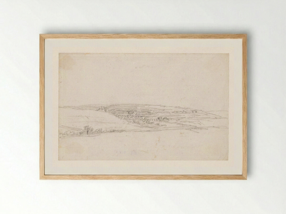 Rivierdal met brug - Georges Michel - Framed Print Wood