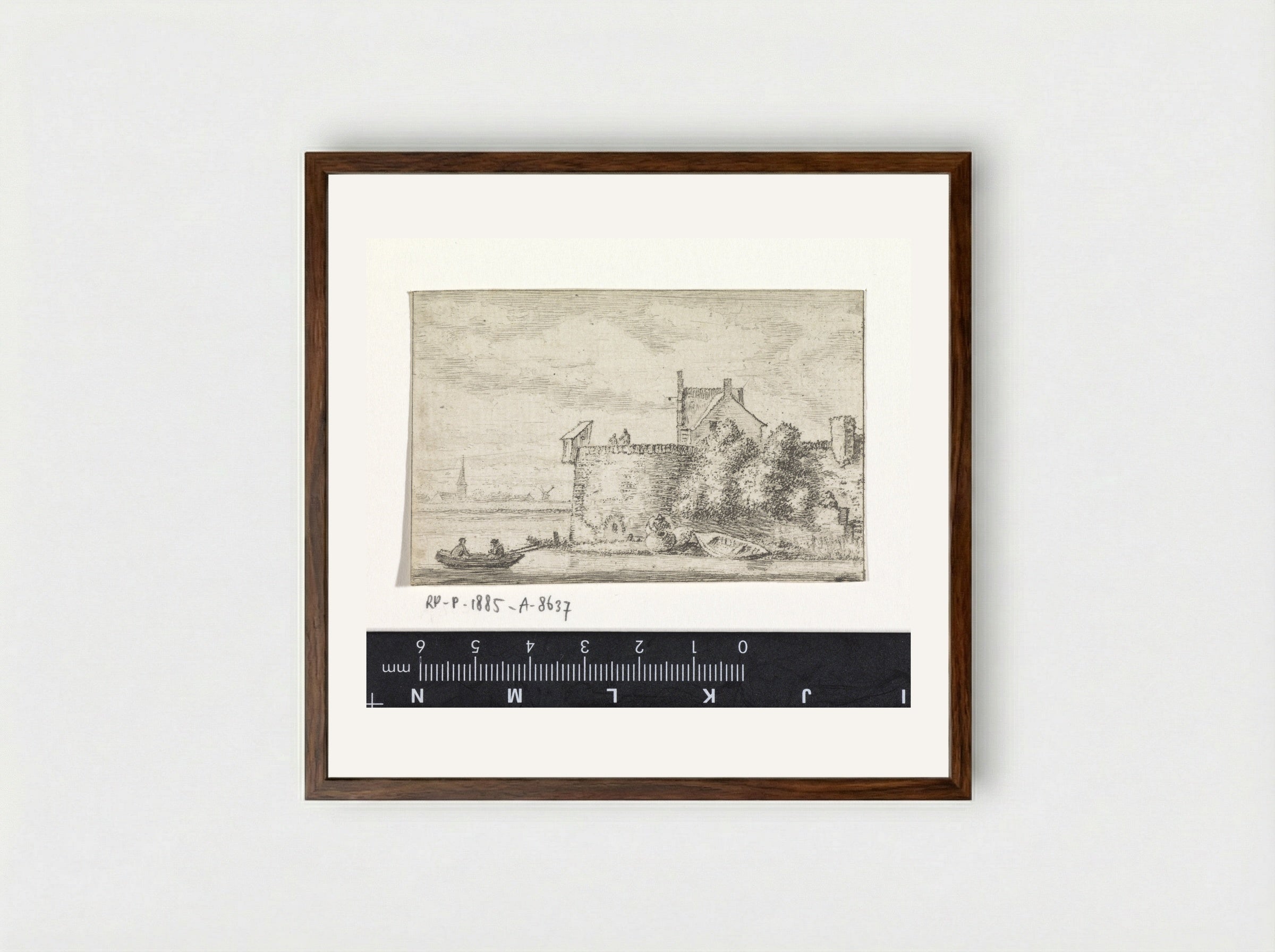 Riviergezicht met een stadswal - Hendrik Spilman - Framed Print Dark Wood