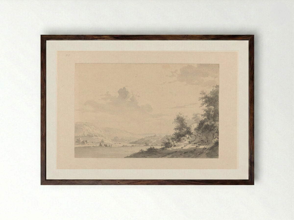 Rivierlandschap bij Mühlheim aan de Ruhr - George Andries Roth - Framed Print Dark Wood
