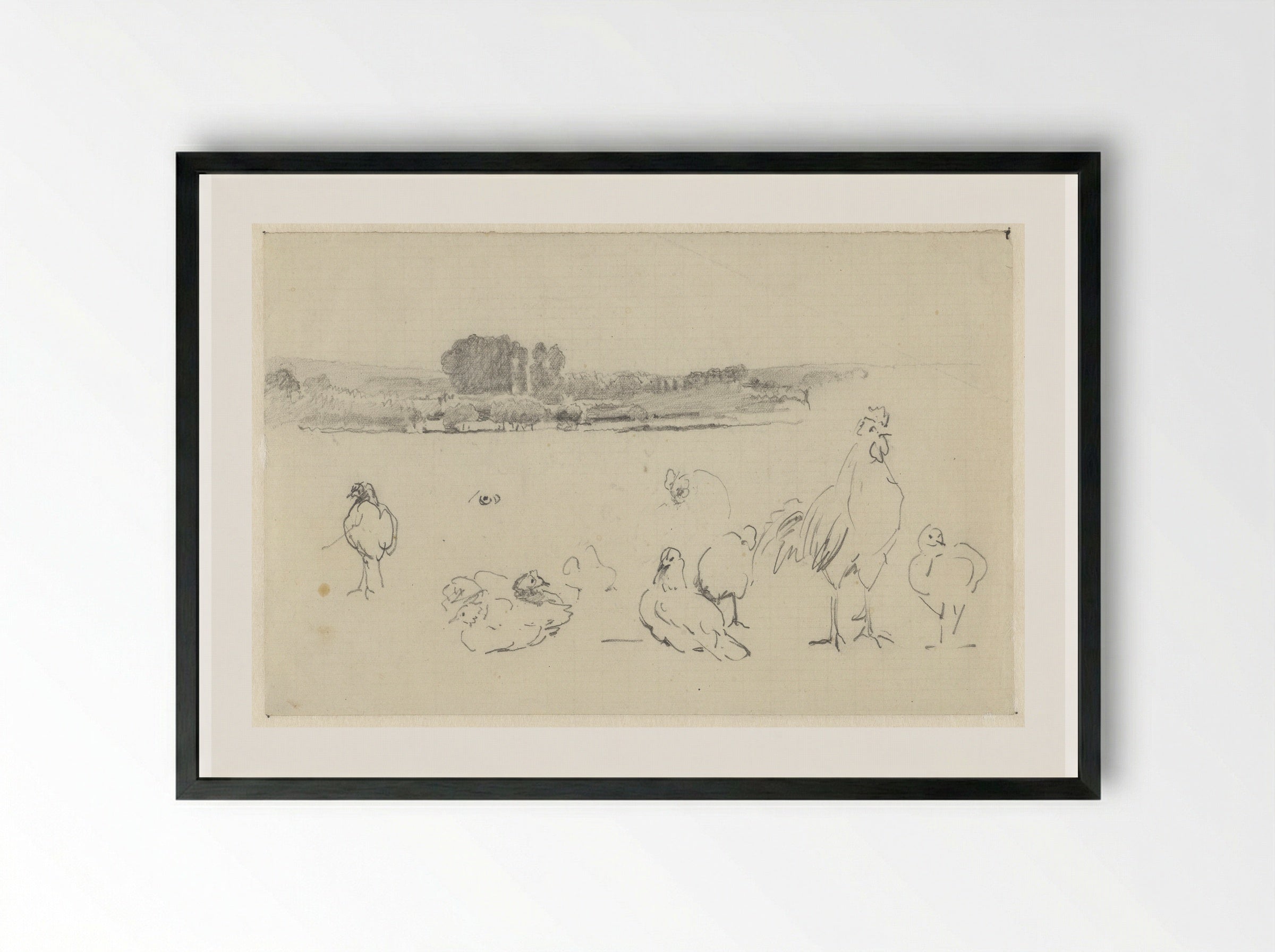 Rivierlandschap en gevogelte - Guillaume Anne van der Brugghen - Framed Print Black
