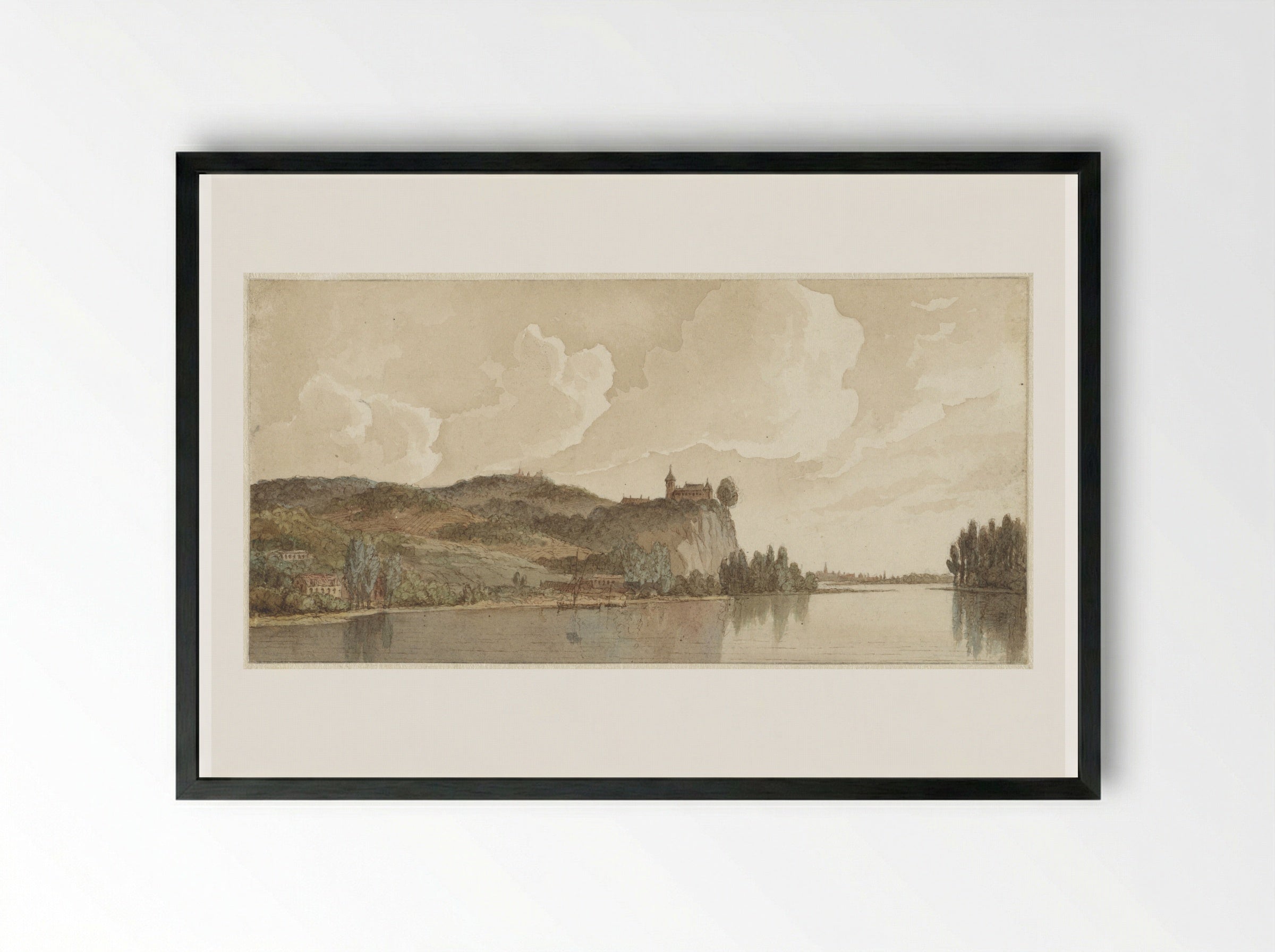 Rivierlandschap met Chokier aan de Maas - Hendrik Abraham Klinkhamer - Framed Print Black