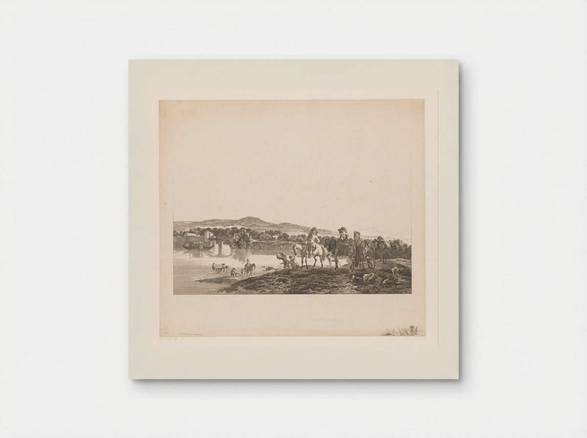 Rivierlandschap met jagers - Carl Wilhelm Weisbrod - Poster
