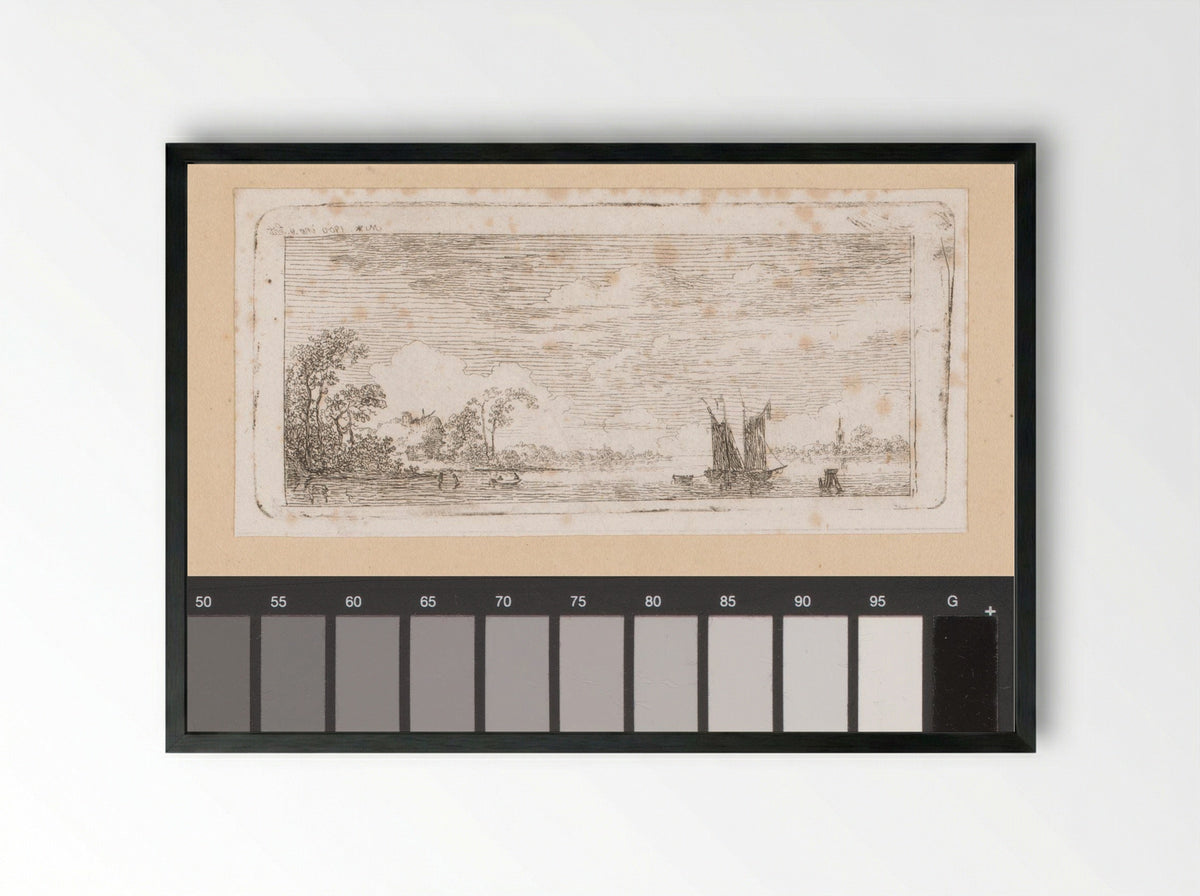 Rivierlandschap met schepen - Johann Friedrich Morgenstern - Framed Print Black