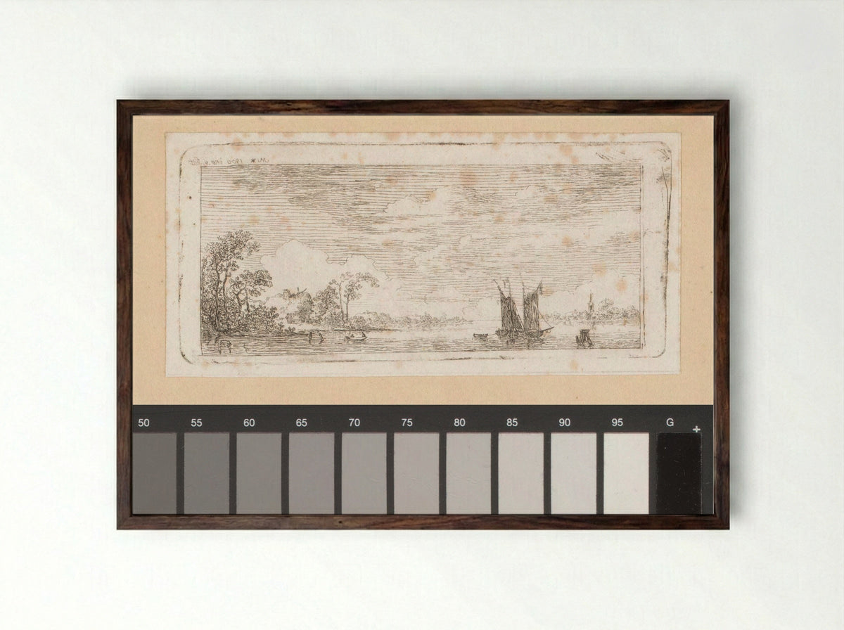 Rivierlandschap met schepen - Johann Friedrich Morgenstern - Framed Print Dark Wood