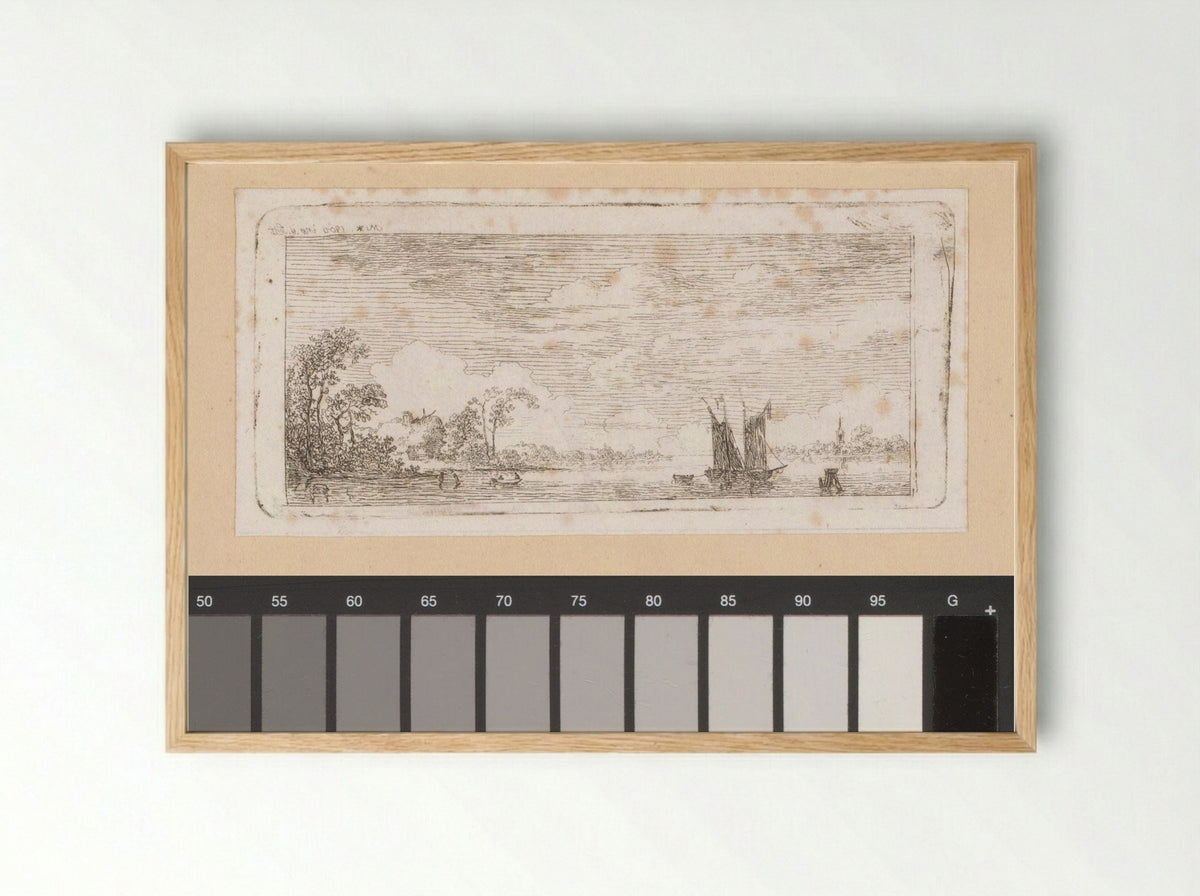 Rivierlandschap met schepen - Johann Friedrich Morgenstern - Framed Print Wood