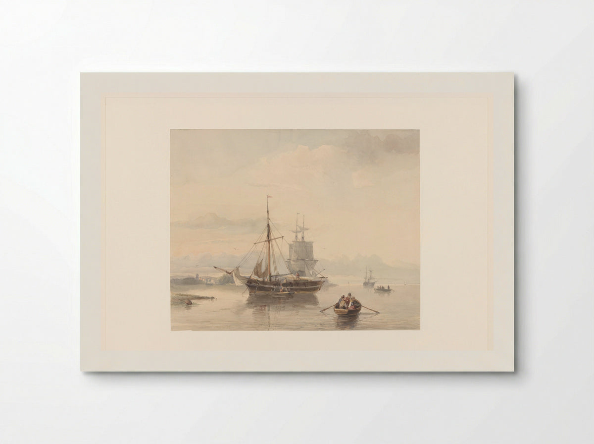 Rivierlandschap met sloepen en zeilschepen - Johan Adolph Rust - Poster