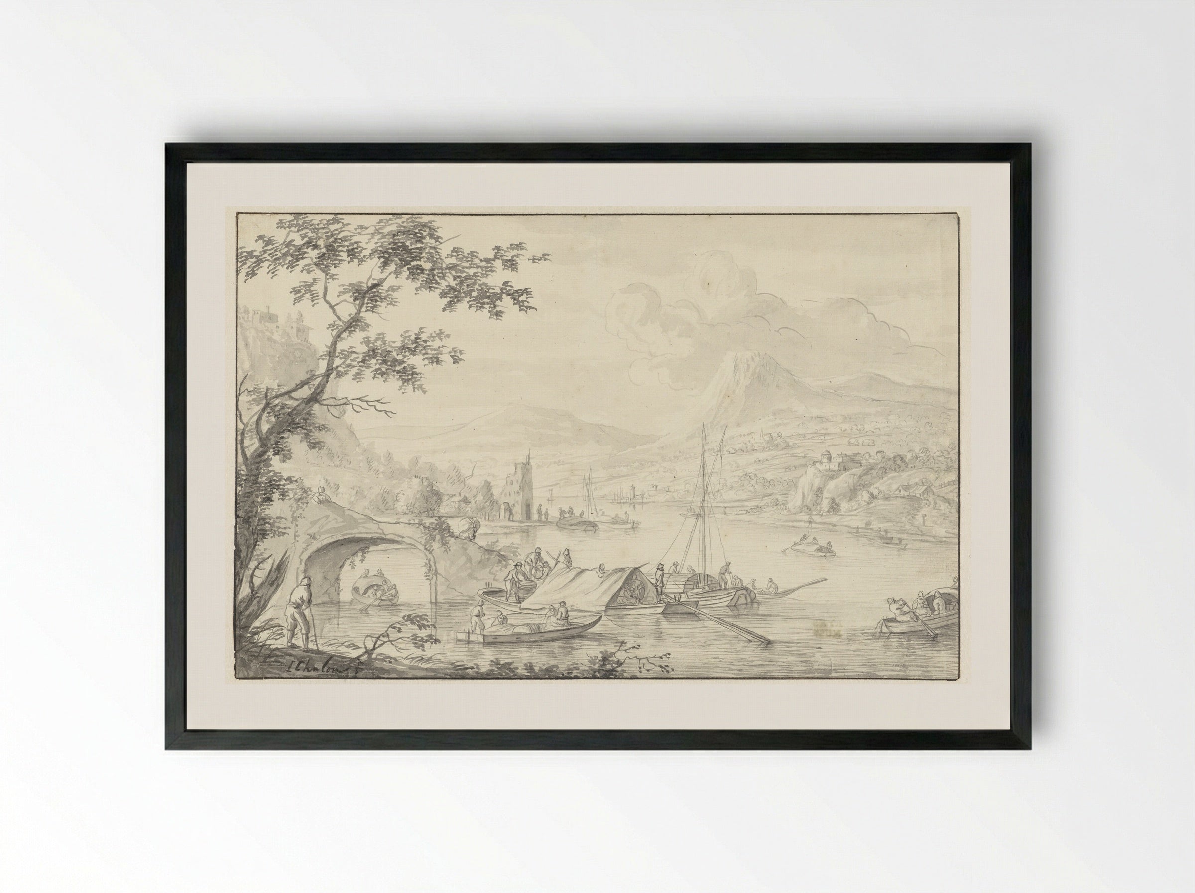 Rivierlandschap - Louis Chalon - Framed Print Black