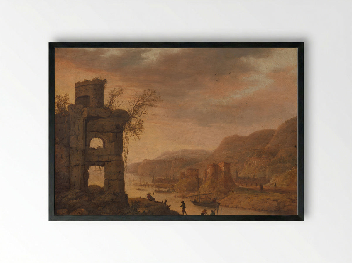 Rivierlandschap - Dirck Verhaert - Framed Print Black