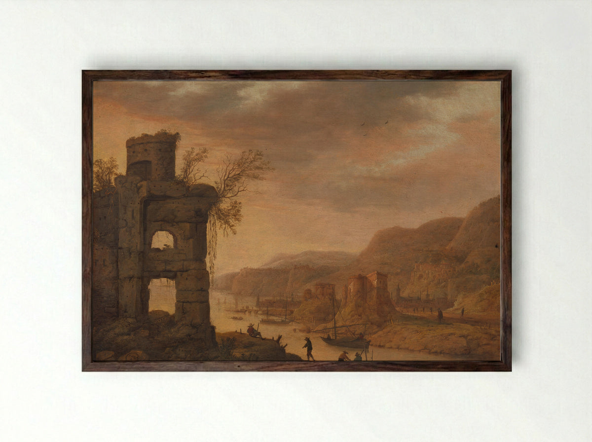 Rivierlandschap - Dirck Verhaert - Framed Print Dark Wood