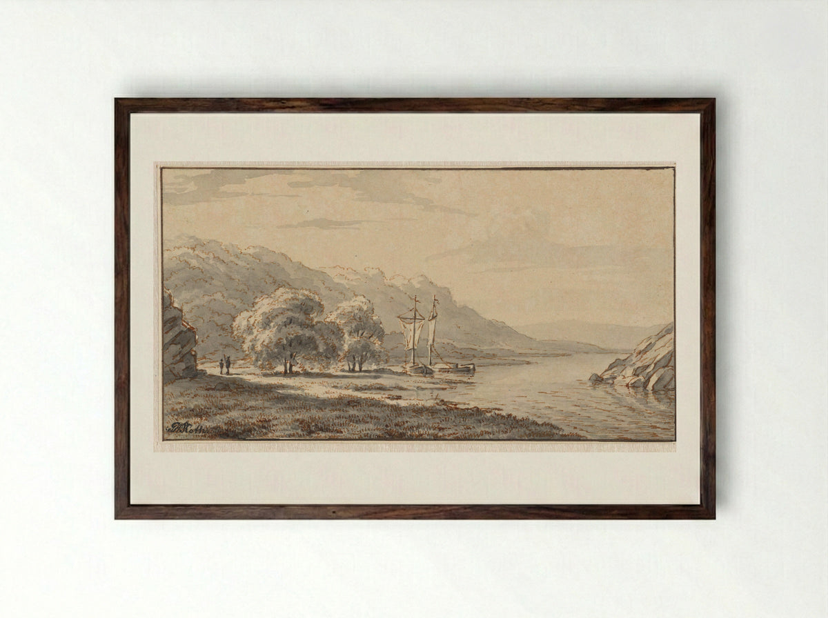 Rivierlandschap - George Andries Roth - Framed Print Dark Wood