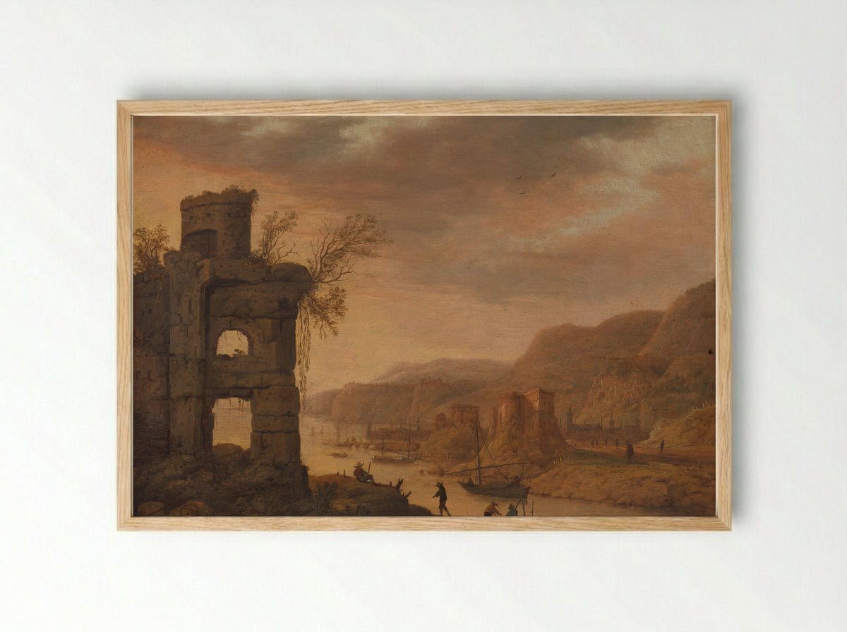 Rivierlandschap - Dirck Verhaert - Framed Print Wood