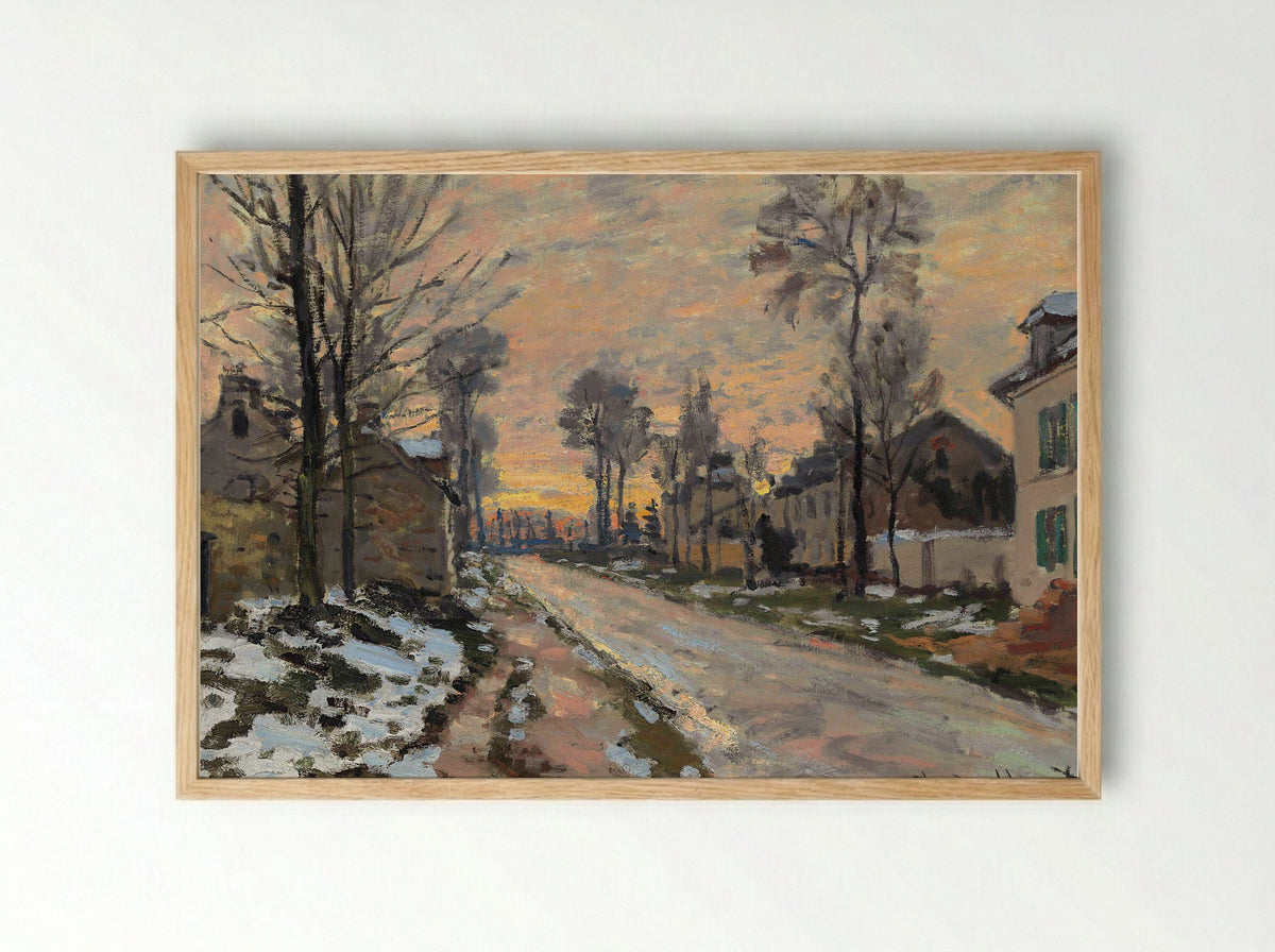 Road at Louveciennes, Melting Snow, Sunset - Claude Monet - Framed Print Wood