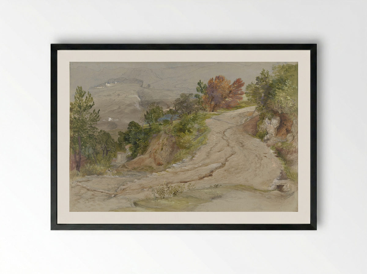 Road in an Italian Mountain Landscape - Samuel Palmer - Framed Print Black