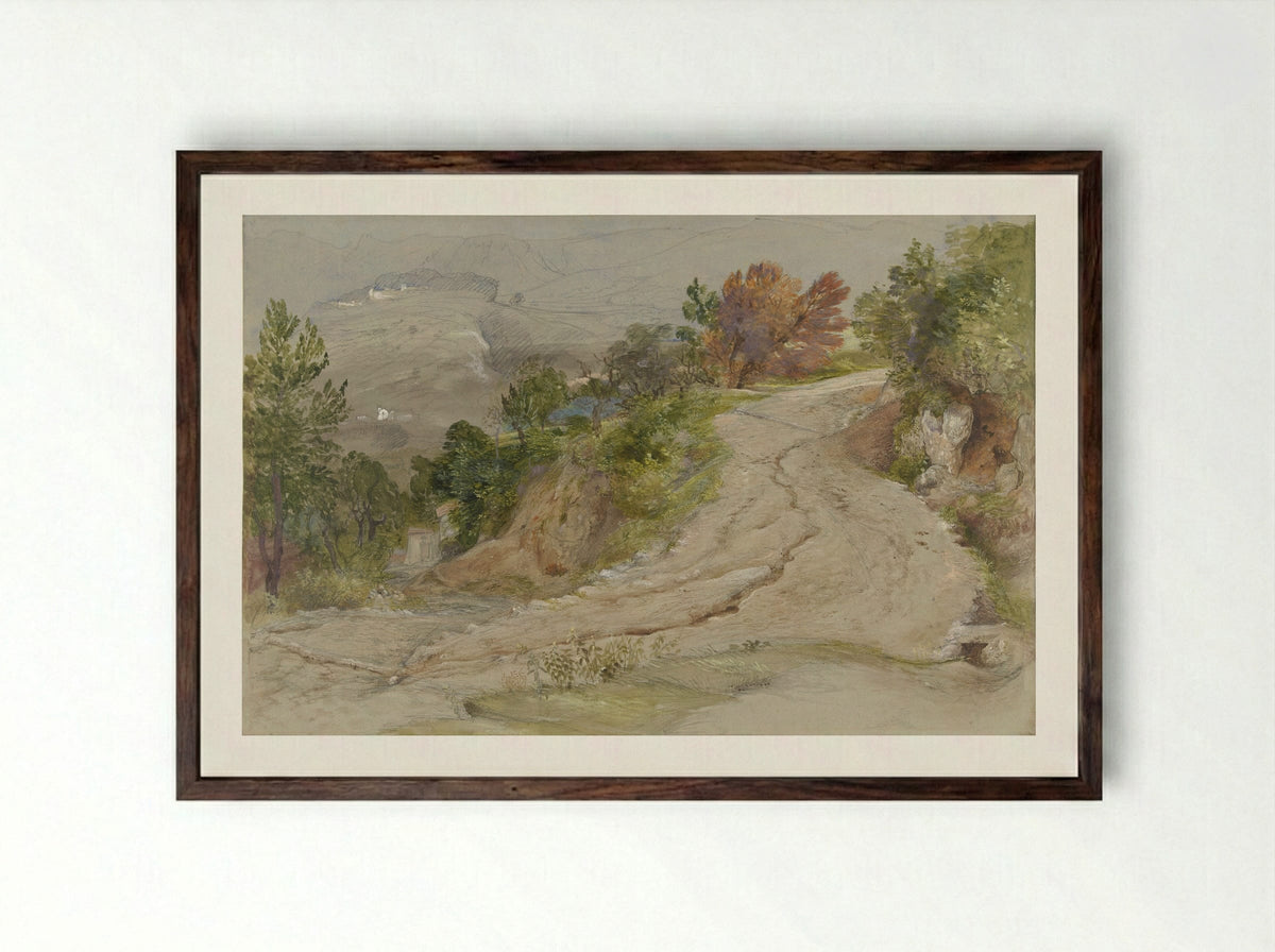 Road in an Italian Mountain Landscape - Samuel Palmer - Framed Print Dark Wood