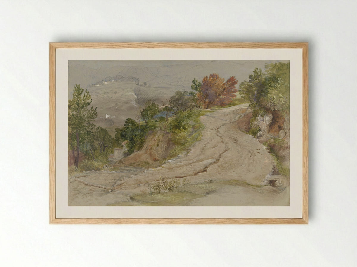 Road in an Italian Mountain Landscape - Samuel Palmer - Framed Print Wood
