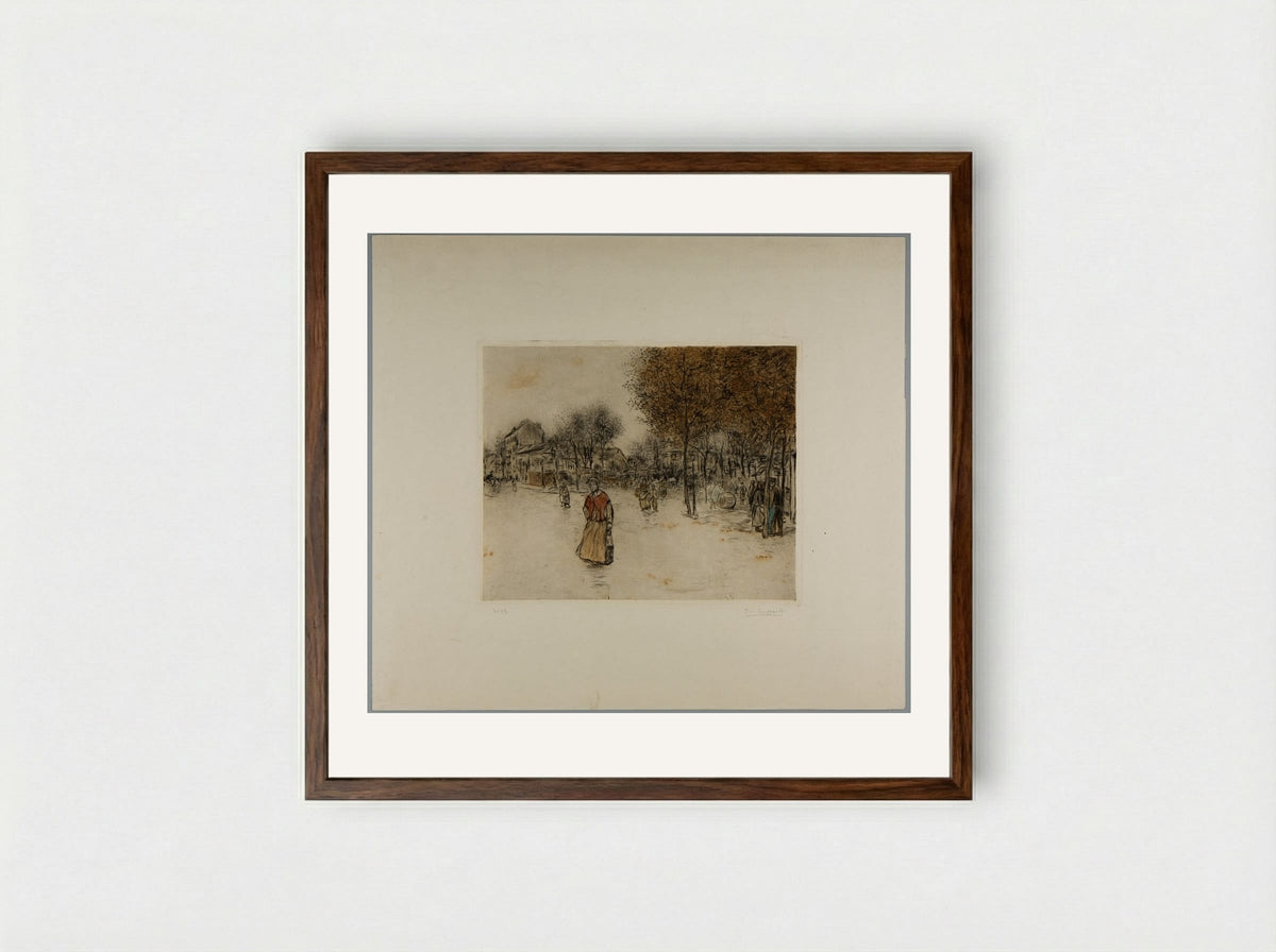 Road of the Revolt at Neuilly - Jean-François Raffaëlli - Framed Print Dark Wood