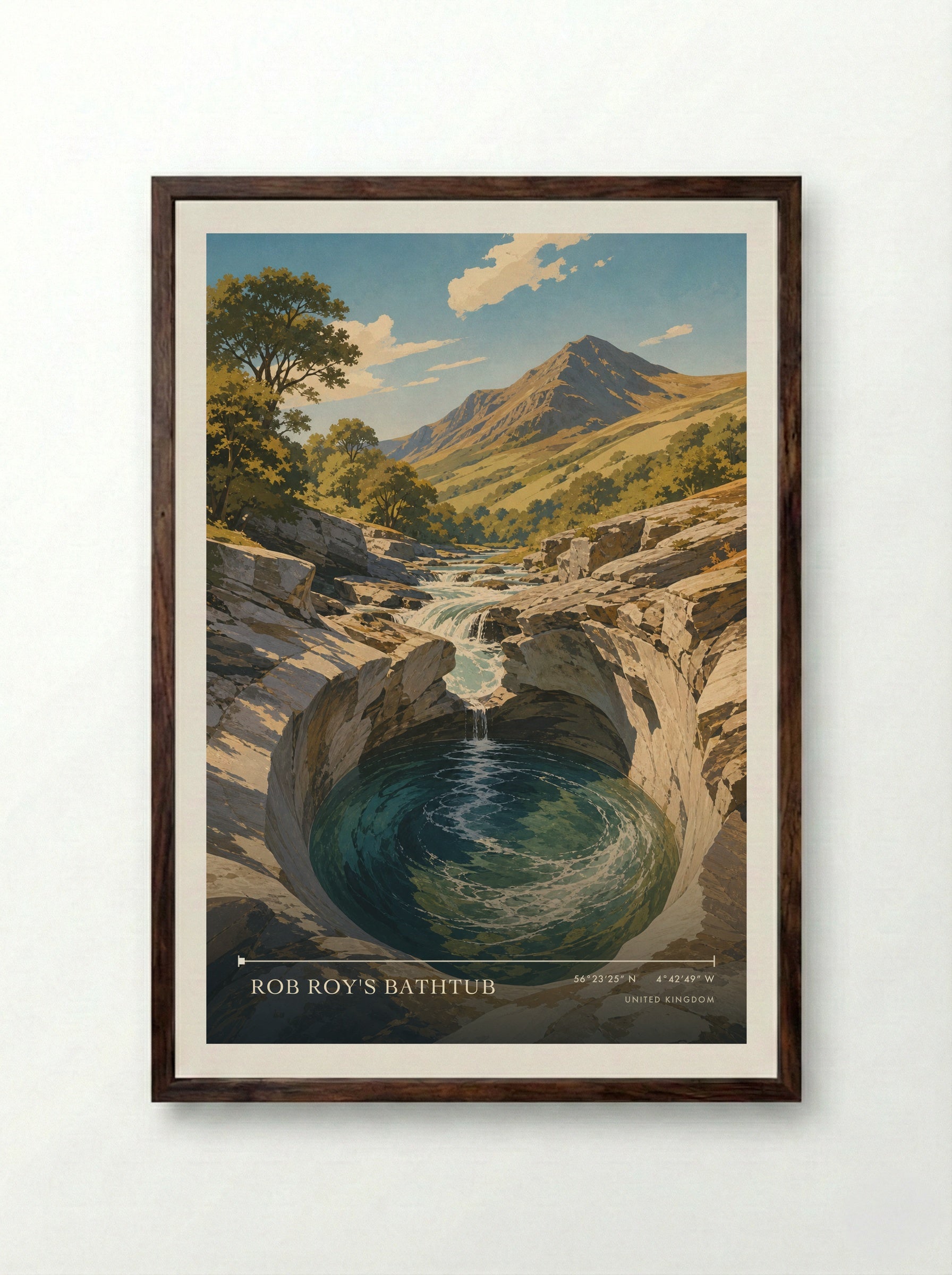 Rob Roy's Bathtub United Kingdom Travel Poster - Framed Print Dark Wood