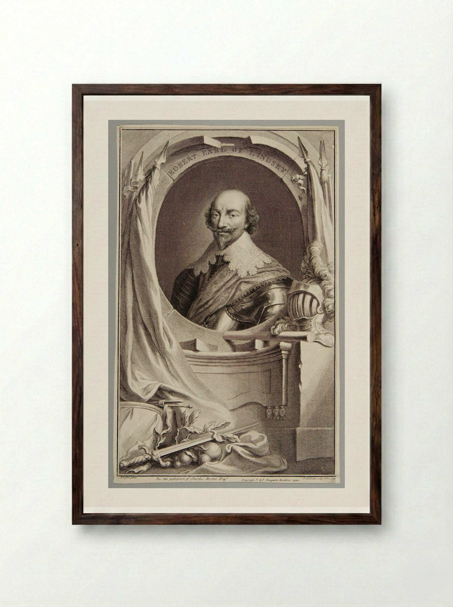 Robert Bertie, 1st Earl of Lindsey - Jacobus Houbraken - Framed Print Dark Wood
