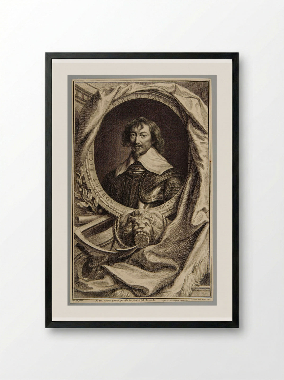 Robert Rich, 2nd Earl of Warwick - Jacobus Houbraken - Framed Print Black