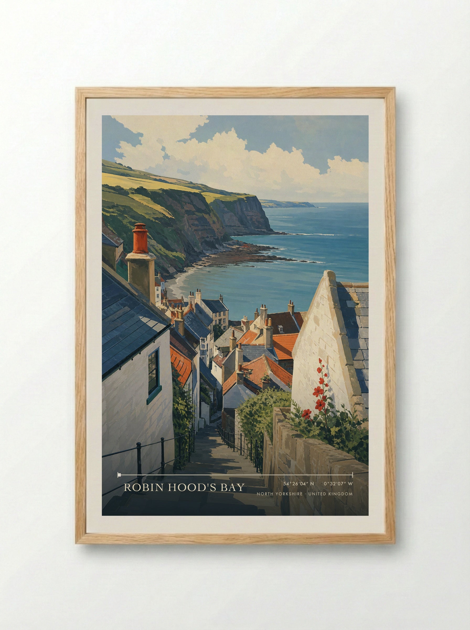 Robin Hood's Bay North Yorkshire United Kingdom Travel Poster - Framed Print Wood