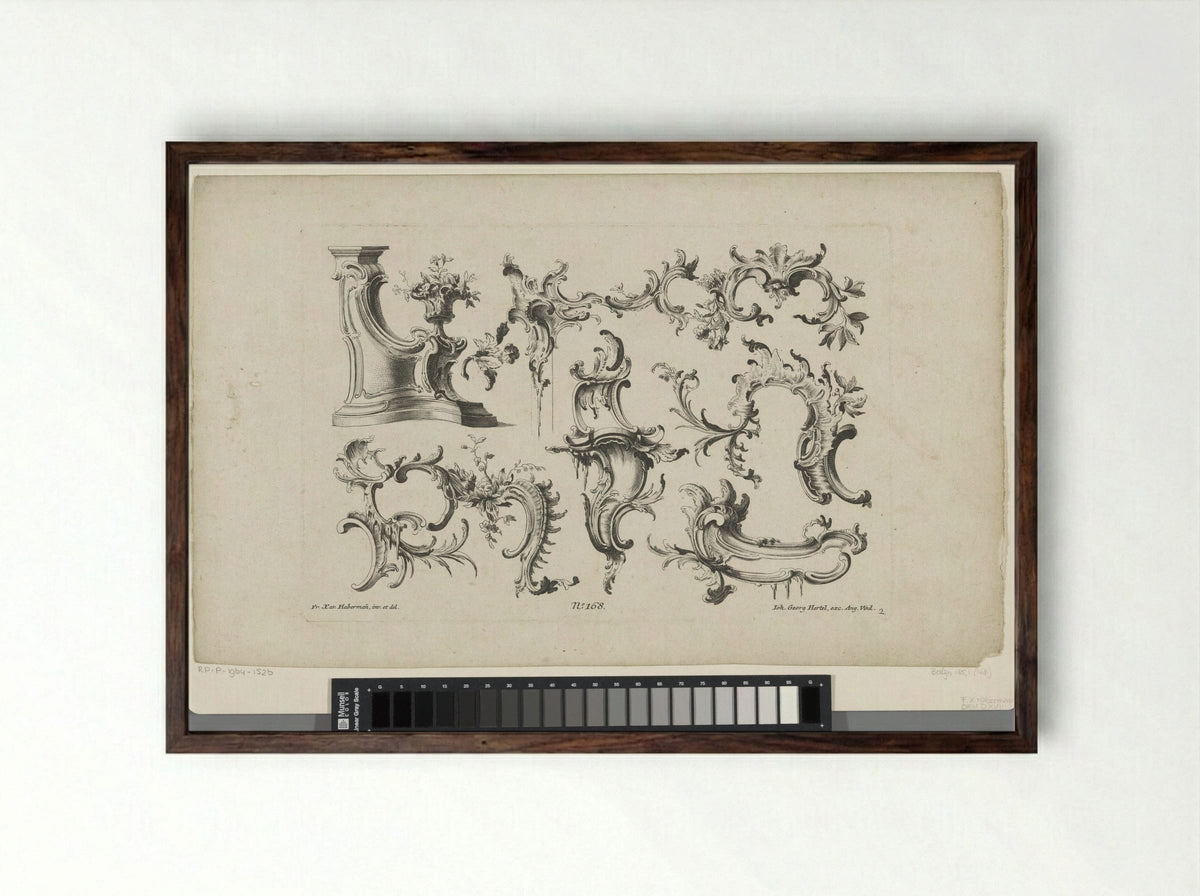 Rocailles (Ornamental Design) - Georg Leopold Hertel - Framed Print Dark Wood