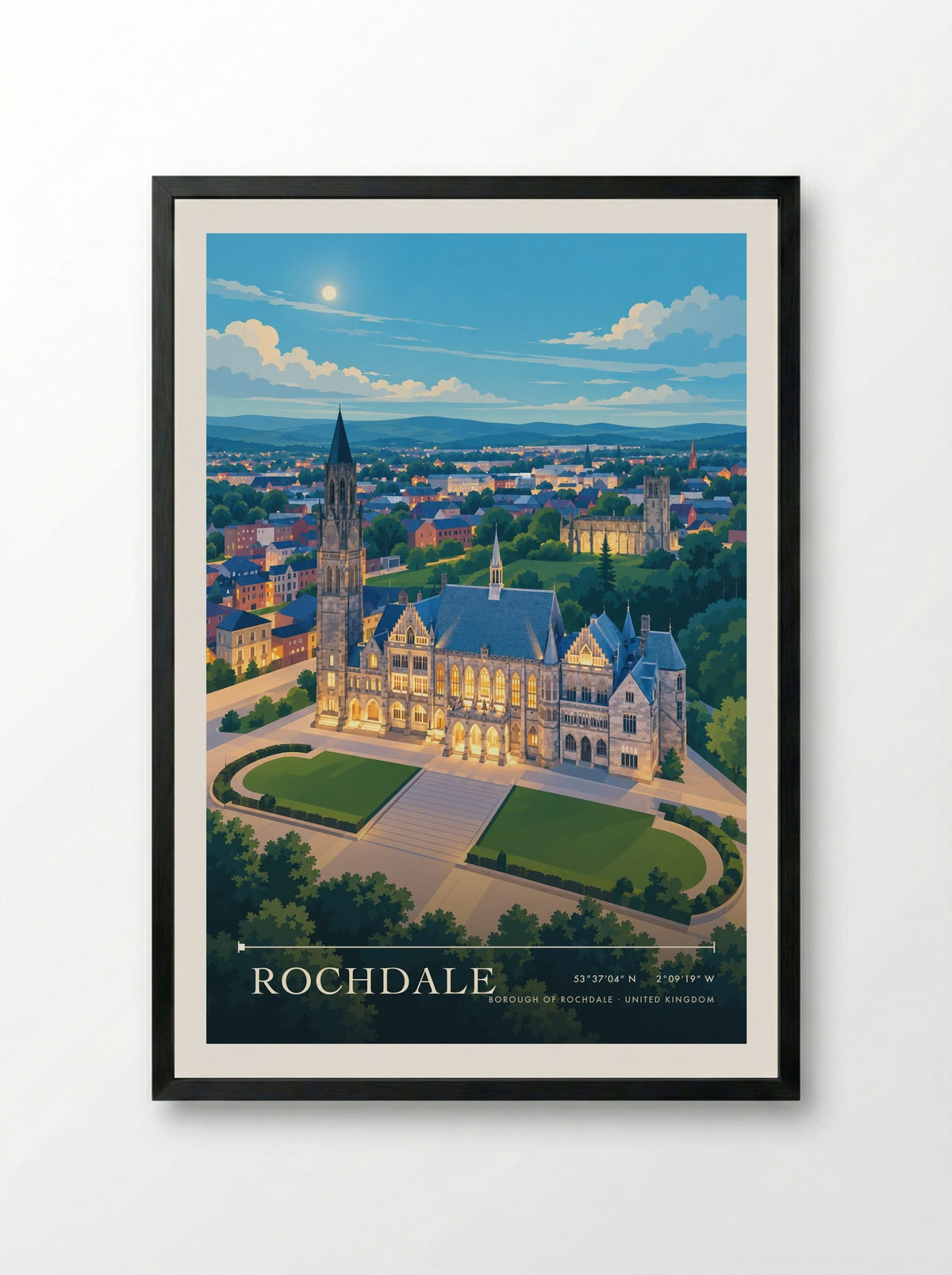 Rochdale, Borough of Rochdale | Travel Poster - Framed Print Black
