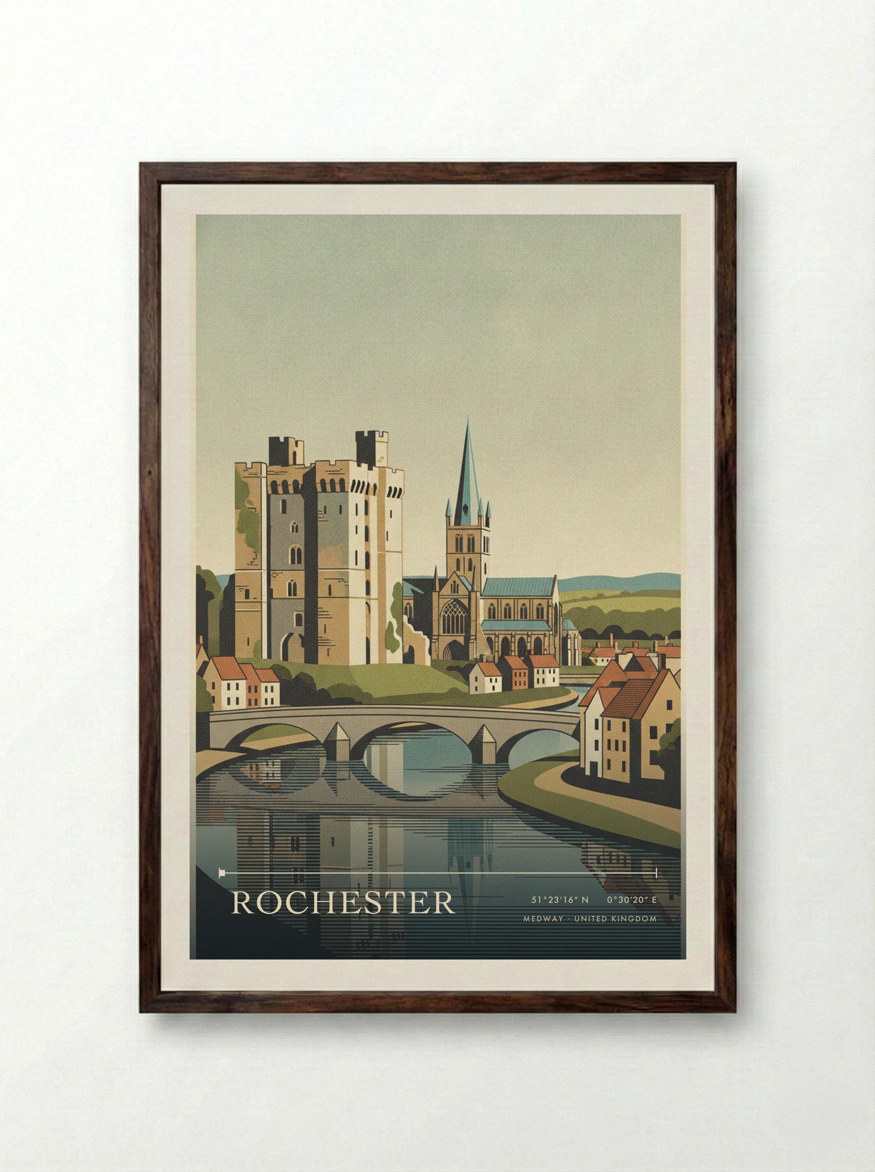 Rochester Medway United Kingdom Travel Poster - Framed Print Dark Wood