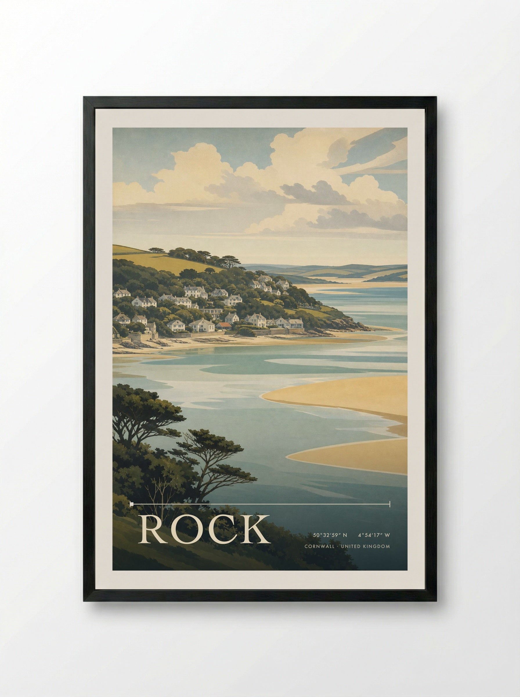 Rock Cornwall United Kingdom Travel Poster - Framed Print Black